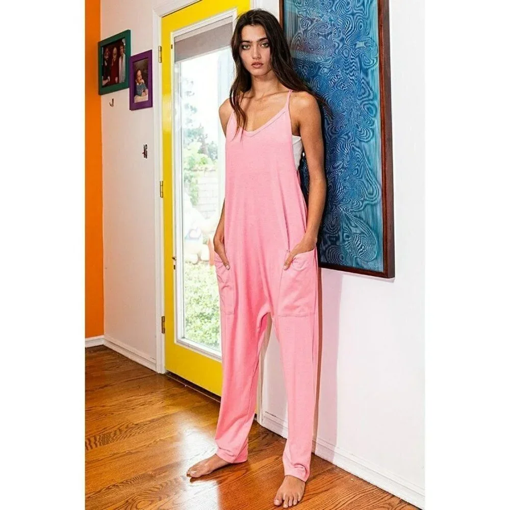Hot for Harem Drop Crotch Jumpsuit in Neon Pink